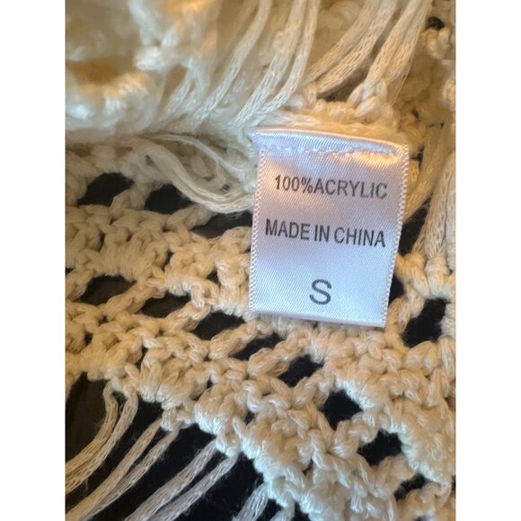 Crochet Style Open Knit Top In Ivory Small 100% Acrylic Cottage Boho Size Small - Picture 2 of 4
